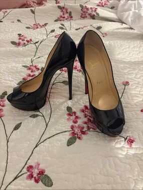Christian Louboutin Black Patent Leather Peep-Toe Platform Pumps